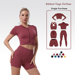 Custom Seamless Gym Fitness Wear Sports Bra Front Zipper Yoga Tank Top Short Sleeve Long Sleeve Top Push up Yoga Shorts Leggings