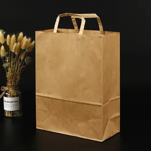 Çanta taşımak restoran fast gıda sınıfı biyobozunur paket servisi olan restoran alışveriş özel baskılı mağaza düz kraft kağıdından poşet