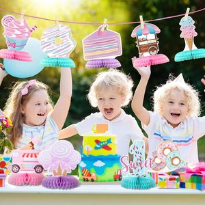 Decorazioni per Feste di <span class=keywords><strong>Compleanno</strong></span> a Tema Ciambella, Tavolo Gelato, Ornamenti Floreali a Nido d'Ape, Accessori per Foto per Feste di <span class=keywords><strong>Compleanno</strong></span> per Bambini - Product Image 5