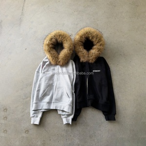 Clothing Factory Custom Blank Cropped Faux Furh Hoodies <b>Zip</b> <b>up</b> <b>Jackets</b> Design Oversized Faux Fur Hoodie Hoodies Men High Quality - Product Image 2