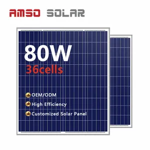 批发定制多晶太阳能电池板24v 80w 36细胞pv板18v小型太阳能电池板