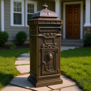Bronze Mailbox <b>Large</b> Capacity Floor Mount Outdoor Rainproof Statue Postbox Residential Letter <b>Box</b> with Key Lock Front Access - Product Image 2
