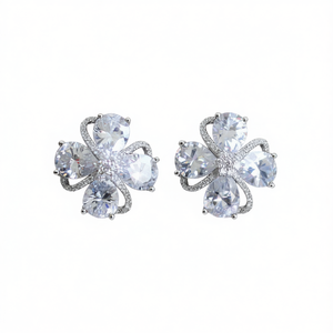 Boucles d'oreilles à fleurs en or blanc, en argent 925, avec strass en cristal, serti de griffes, bijoux de mariage romantiques pour femmes - Product Image 1
