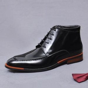 Bottes en cuir à bout pointu style britannique, chaussures en cuir polies à fermeture éclair, bottines en cuir de vachette, chaussures habillées montantes pour hommes - Product Image 6