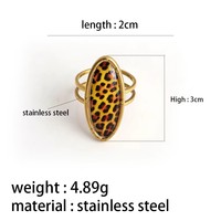 Bague ouverte ovale géométrique vintage en acier inoxydable doré à imprimé léopard style bohème pour femme - Vente en gros