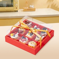 IMEE Bonne Qualité Carton 9 Trous Couverture Transparente Dessert Gâteau Mousse Boîte Portable avec Poignée pour Fête De Mariage