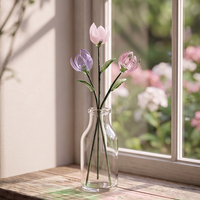 Fleur de tulipe en verre de style Murano faite à la main avec tige, figurine miniature en cristal de tulipe pour la décoration de table à la maison, cadeau