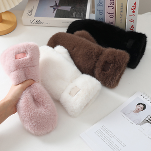 Kış öğrenciler sevimli eldivenler düz renk kalın peluş Faux kürk açık balıkçılık kayak için örme eldiven yumuşak Acril - Product Image 2