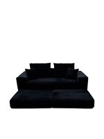 Modernes Schwarzes Cord-Modulsofa mit Doppel-Chaiselongue, Tiefen Sitzen, Breiten Armlehnen und Kissen für das Wohnzimmer