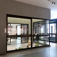 Porte-fenêtre coulissante à rupture de pont thermique en alliage d'aluminium, double rail, bord étroit en acier inoxydable, magnétique, horizontale, pour cuisine et hôtel
