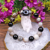 Vente en gros de perles en pierre naturelle, avec bords dorés DZI et Agate tibétains, Bracelet élastique, breloques, pour cadeau