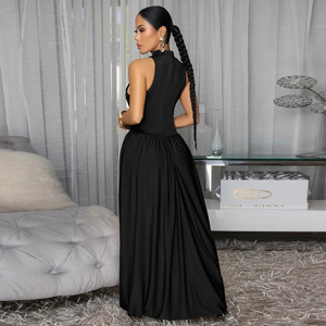 2026 New Solid Color Semi High Neck Sleeveless Dress with Split Temperament A-Line <b>Skirt</b> Wholesale - Product Image 5