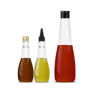 160ml 5.4oz 450ml 15.2oz Clear PET Plastic Squeeze Bottle with Twist Top Cap for Sauce Oil Ketchup Salad Food Packaging