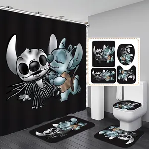 Rideau de douche personnalisé, figurine de film de dessin animé mignon Stich, ensembles de salle de bain, vente en gros, luxe de styliste, bain 4 pièces