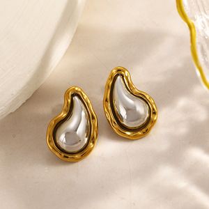 ต่างหูแบบติดหู รูปทรงหยดน้ำ ชุบทอง 18k สแตนเลสสตีล เครื่องประดับแฟชั่น - Product Image 3