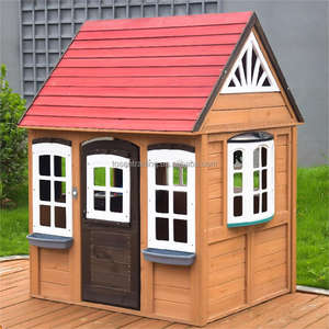 Casa de Juegos de Madera para Niños con Techo Rojo, Jardineras, Puerta Marrón Oscura y Ventana de Dos Hojas - Cabaña de Juegos para Exteriores Resistente a la Intemperie - Product Image 5