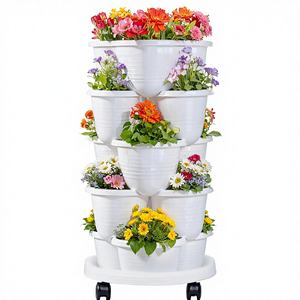 Jardinière verticale moderne à 5 niveaux auto-arrosante empilable avec roulettes - Product Image 1