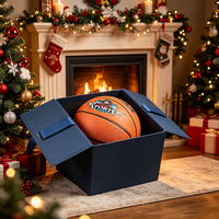 Boîte cadeau de basket-ball bleu marine personnalisée, boîte rigide à double porte OEM ODM avec fermeture à ruban pour l'emballage de produits sportifs et de ballons