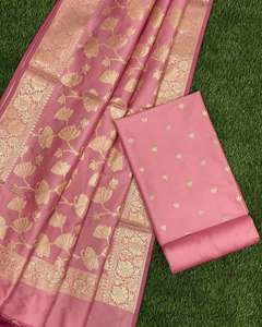 Ensemble de costume en soie semi-kataan Banarasi pour femme, tenue ethnique indienne, coupe régulière, texture luxueuse, motif traditionnel, idéal pour les fêtes - Product Image 6