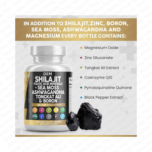 Preço de fábrica Himalaia Shilajit Puro Himalaia Orgânica Ashwagandha Cápsula Complexa Com Musgo Do Mar Tongkat Ali E Ácido Falvico - Product Image 4