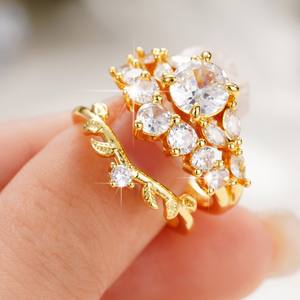 Q213 Bridal <b>Jewelry</b> <b>Set</b> <b>Rose</b> <b>Gold</b> Zircon Engagement Ring Women's Plant Design Claw Setting Round Brilliant Cut Fine <b>Jewelry</b> - Product Image 2