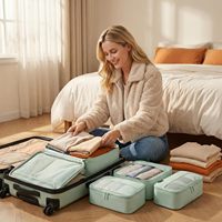 Lot de 4 cubes de compression légers pour voyages, organisateurs de bagages avec maille respirante et double fermeture éclair pour bagages à main et valises