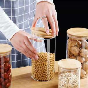 뜨거운 판매 6 PC 밀폐 투명 곡물 주방 저장 붕규산 유리 식품 저장 용기 대나무 뚜껑 - Product Image 5