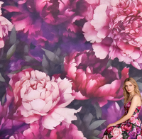 Tissu imprimé numérique 100 % polyester respirant à grandes fleurs pour vêtements de filles, robes, jupes et travaux de couture