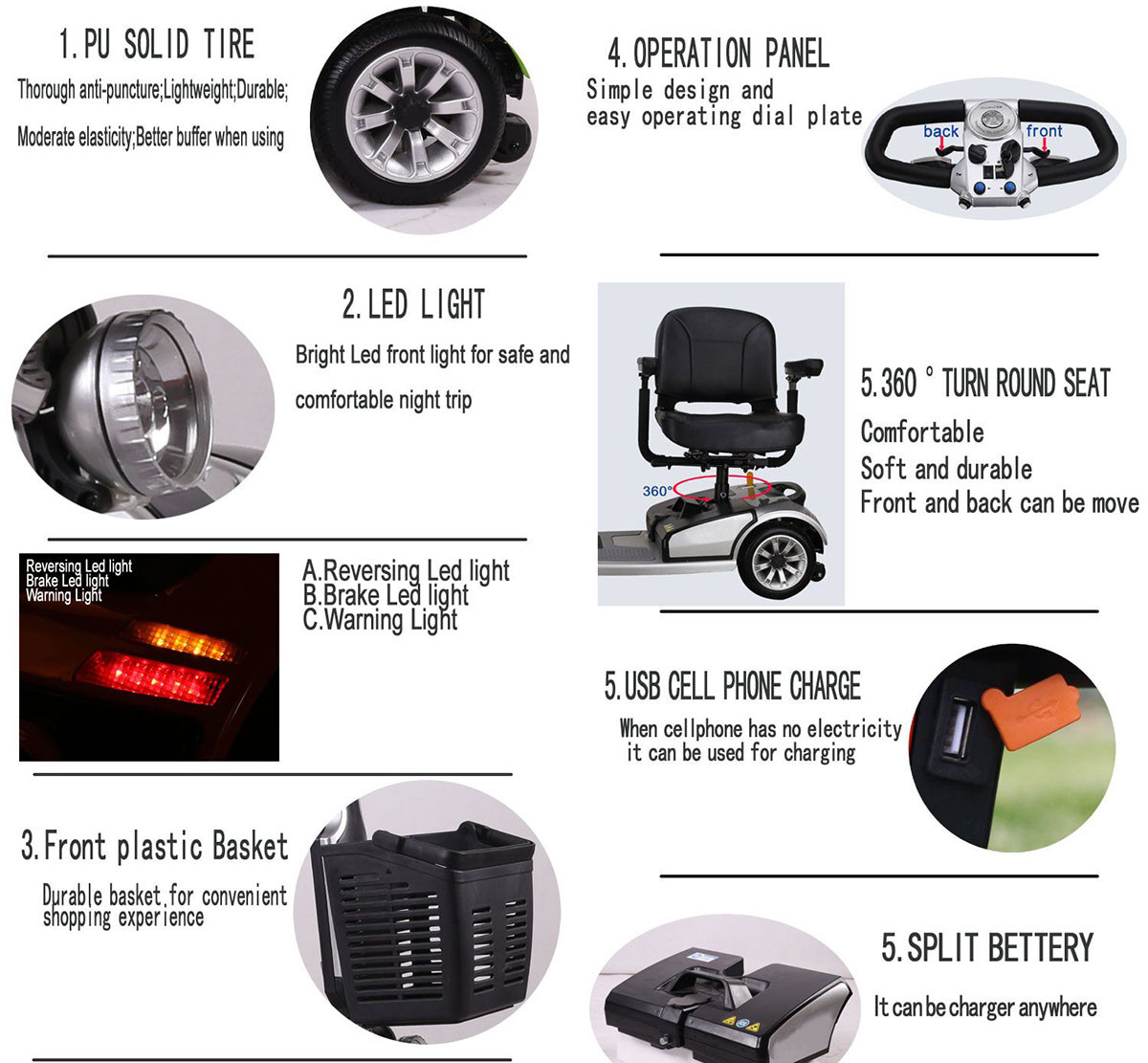 [USA stock] Travel 4 Wheels Elderly Electric Scooter Disabled Handicapped Folding Mobility Scooter For Seniors