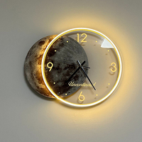 Horloge murale LED personnalisée style nordique en acrylique, ultra silencieuse, design lune, décoration intérieure unique, tendance, simple, à affichage unique