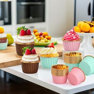 <span class=keywords><strong>2025</strong></span> cupcake lót <span class=keywords><strong>container</strong></span> dùng một lần Cup bánh chủ 220 ℃ cá nhân bánh đứng kim loại vàng Bánh hộp cho bánh hiển thị - Product Image 5