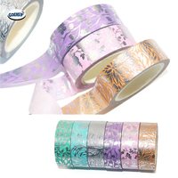 Pita Washi Motif Bunga dengan Lapisan Emas, Lebar 15mm, Perekat Kuat, dan Dapat Terurai Secara Alami