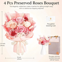 Bouquet de 4 roses éternelles roses avec vase et coffret cadeau |   Dure plus de 3 ans, facile d'entretien, cadeau d'anniversaire pour femme, maman, grand-mère, épouse