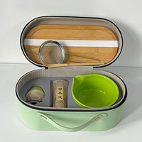 Kit Matcha Personnalisé : Fouet en Bambou, Bol à Matcha Vert, Nouvelle Emballage, Sac de Transport Facile, Ensemble Matcha Portable avec Poignée pour l'Extérieur