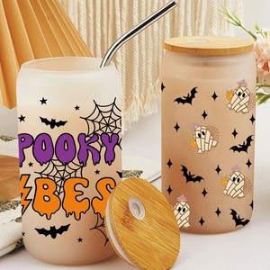 Vasos Libbey de 16 oz, Envolturas para Vasos de Halloween con Diseño de Frankenstein, Adhesivos <span class=keywords><strong>Conchita</strong></span> Halloween Era, DTF UV - Product Image 3