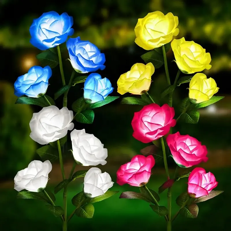 Уличный цветочный светильник на солнечной батарее, Ландшафтная лампа, многоцветные светодиодные садовые декоративные лампы в виде роз лилий для газона, дорожек, двора, фермы