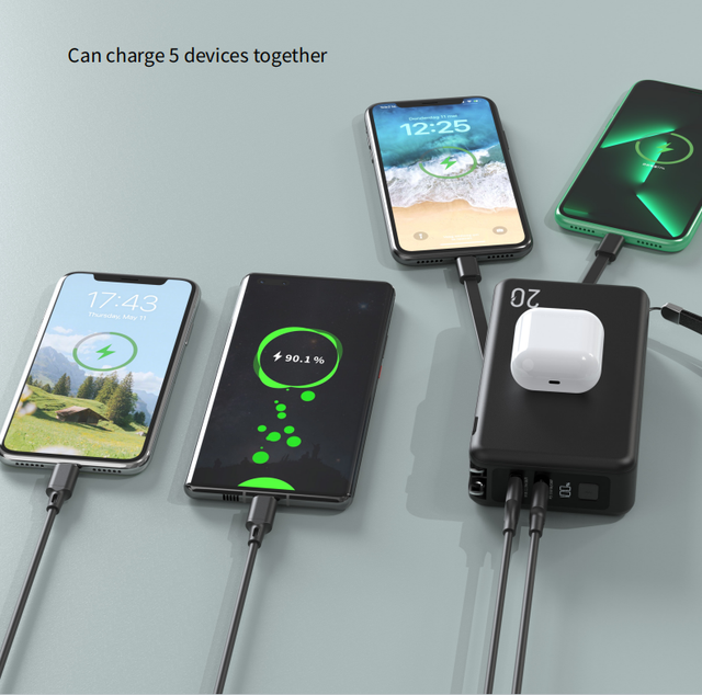 20000mAh Travel Power Bank with 20W PD Charging 22.5W USB Output 15W Wireless Charging Built in Type C