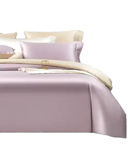 Percale Ashy ชุดผ้าคลุมผ้านวมด้านหน้าคู่,ผ้าปูที่นอนสำหรับโรงแรมหรูหราสีม่วงแชมเปญสีทองขนาดควีนไซส์