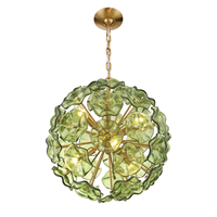 Lampe suspendue en verre bleu d'inspiration vintage avec chaîne dorée pour chambre à coucher ou entrée
