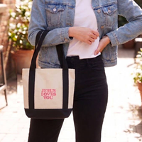 Sac fourre-tout réutilisable en toile bicolore avec poche brodée personnalisée – Idéal pour le quotidien, la plage et les voyages