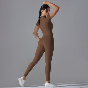 Neuer Damen-Reiß verschluss Enge Kurzarm-V-Ausschnitt Leichtes, atmungsaktives Sport-Yoga in voller Länge - Product Image 4