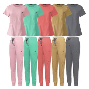 Top Venda Personalizado Scrubs Uniforme Enfermeira Set Barato Médico e Enfermeira Hospital Elástico Médico Plus Size Enfermagem Scrubs Para Mulheres Conjuntos