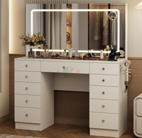 Table de toilette blanche avec 11 tiroirs, miroir LED, éclairage réglable, plateau en verre pour chambre à coucher