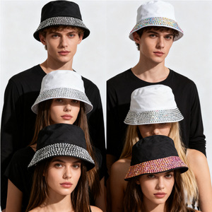 Sombrero de cubo Hua Liyu de algodón con diamantes de imitación, estilo cúpula, elegante y a la moda para el día a día - Product Image 1