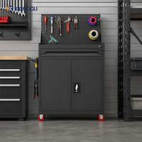 Armoire à outils mobile avec panneau perforé, tiroir verrouillable et organisateur en acier à double porte pour atelier de réparation électrique