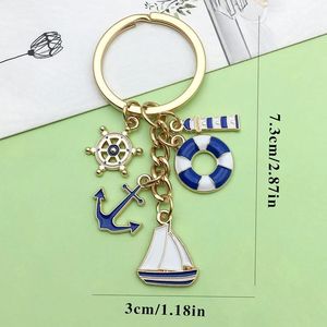 Juego de Llaveros Personalizados con Temática Náutica, Anillo de Metal Dorado, Dijes de Ancla, Salvavidas y Velero, Regalo de Recuerdo Personalizado al por Mayor - Product Image 3
