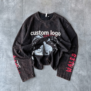 T-shirt Vintage High Street, Manica Lunga in Cotone Pesante 300gsm, Vestibilità Boxy con Cuciture a Vista, <span class=keywords><strong>Stampa</strong></span> DTG Personalizzata, Top Streetwear da Uomo - Product Image 3