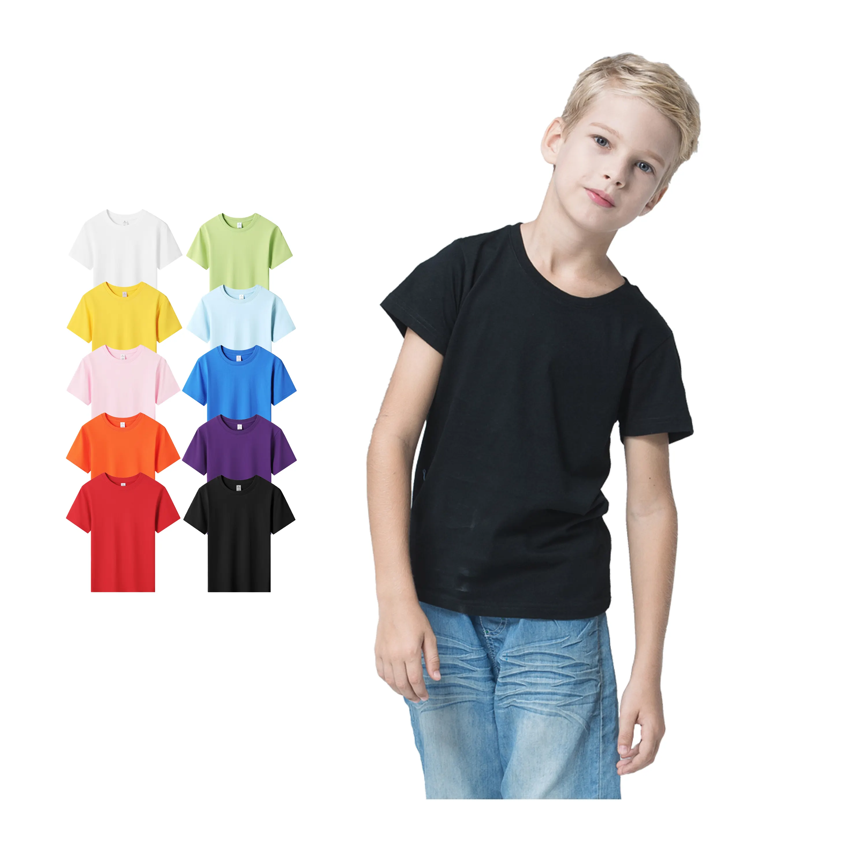 Auplex Günstiger Preis White Blank 100% gekämmte Baumwolle 180g T-Shirt für Kinder Schuluniformen