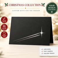 Carte de vœux personnalisée de Noël 5x7 pouces 300 g/m² avec motif étoile filante noire et feuille d'argent, avec enveloppe assortie CBZ-X169