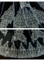 Voile de mariée de luxe Feishiluo avec appliques de perles et dentelle, bordure en dentelle à perles argentées, voile de mariée monocouche long avec peigne